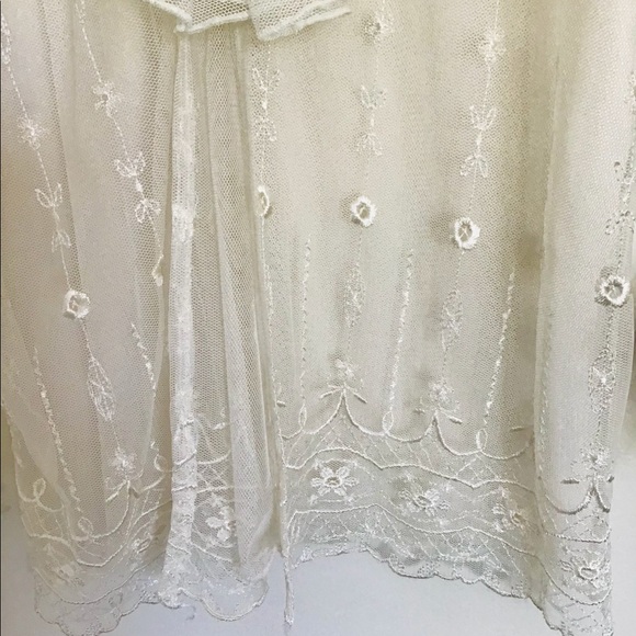 Off White Embroidered Ruffle Mesh Blouse - Picture 4 of 5